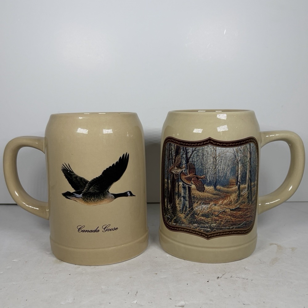 VTG Terry Redlin "Sundown" & "Old Logger's‎ Trail" Wildlife Tankard Mugs
